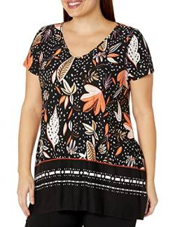 Avenue Damen Tunika-Dimi-Bordüre Bluse, Blk Floral Reef, 22-24 Plus von AVENUE