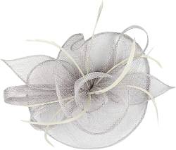 Damen-Fascinator, Feder, Blume, Brautschmuck, rosa Haare, elegante weiße Hüte, Kopftuch (Color : Gray, Size : One Size) von AVFORA