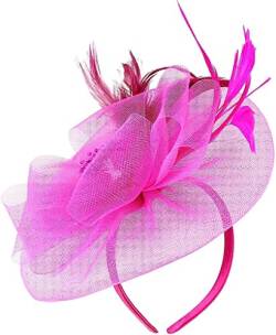 Damen-Fascinator, Federn-Teeparty-Hut, Schleier-Stirnband mit Haarspange, Haar-Accessoire, Fasinators-Kopftuch (Color : Hot Pink, Size : One Size) von AVFORA