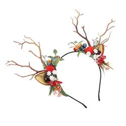 Hirschgeweih-Stirnband, Blumenzweige, Haarreifen mit Beeren-Dekor, Haarband, Festival-Mädchen-Kopfschmuck for Damen und Kinder, Kinder-Geweih-Stirnband von AVFORA