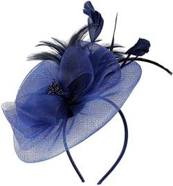 Mesh-Damen-Fascinators, Federn-Teeparty-Hut, Schleier-Stirnband mit Haarspange, Haar-Accessoire, Fasinators-Stirnbänder (Color : Navy, Size : One Size) von AVFORA