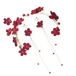 Set Perlen-Stirnband, Braut-Ohrringe for den Hochzeitstag, Perlen-Tropfenohrringe for Frauen, Hochzeits-Sets for Frauen, Braut-Kopfbedeckung, Blumen-Haarband, Ranken-Haar-Accessoires, Kopfbedeckung-An von AVFORA