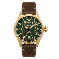 AVI-8 Herren 46mm Hawker Hurricane Clowes Automatik Northolt Fliegeruhr mit echtem Lederarmband AV-4097-04 von AVI-8