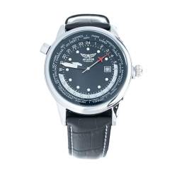 Aviator World Cities 3 Zeiger Uhr für Herren – Aviation Classic Quarz Flight Series Aviators Collection – Echtes schwarzes Lederarmband 3 ATM Pilot Armbanduhr von AVIATOR