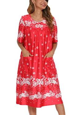 AVIIER Hauskleid Damen Kurzarm Mumu Lounge Kleider Terrasse Nachthemden mit Taschen S-XXL, Rot/Ausflug, einfarbig (Getaway Solids), Medium von AVIIER