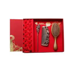 AVLUZ 3-teiliges Haarbürsten- und Kamm-Set, klassischer Massagekamm aus Holz im chinesischen Stil, antistatische, entwirrende Luftkissen-Haarbürsten for Hochzeitsgeschenke von AVLUZ