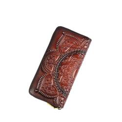 AVLUZ Damen-Geldbörse aus echtem Leder, großes Fassungsvermögen, Clutch-Tasche, Vintage-Prägung, Kartenhalter, Organizer (Color : B) von AVLUZ
