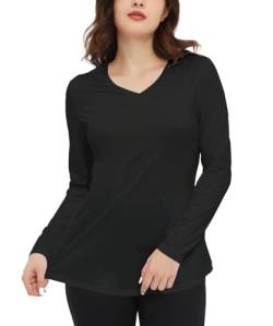 AVOZAL Damen Langarmshirt Tunika Langarm V Ausschnitt Oberteil Shirts Basic Casual Longshirt Elegant Top Longsleeve T-Shirt(XXL，Schwarz) von AVOZAL