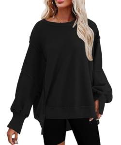 AVOZAL Damen Sweatshirt Rundhals Langarmshirt 2023 Herbst Winter Warm Oversize Pullover Teenager Mädchen Oberteile Casual Loose Tops(L，Schwarz) von AVOZAL