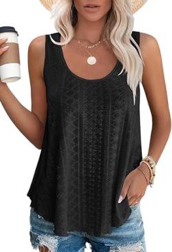 AVOZAL Tank Top Damen Sommer Spaghetti Oberteile Elegant Ärmellose Damen Rundhalsausschnitt Shirt Locker Bluse Tops(S,Schwarz) von AVOZAL