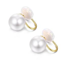 AVYRING Ohrklemme Pearl Earrings, Simuliert SüßWasser WeißE Perle Klassischen Schmuck Vergoldete Ohrringe Fake Conch Perlenohrringe FüR Damenohrringe 12mm von AVYRING