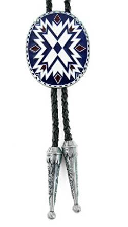 AW-Collection Bolo Tie Westernkrawatte Indianisches Ornament Lederkordel verstellbar mit Clip von AW-Collection