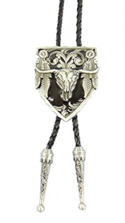 AW-Collection Bolo Tie Westernkrawatte Pfeilspitze mit Longhorn Skull Federn Line Dance von AW-Collection