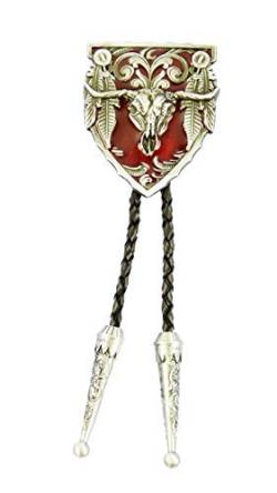 AW-Collection Bolo Tie Westernkrawatte Pfeilspitze mit Longhorn Skull rot Federn Line Dance von AW-Collection