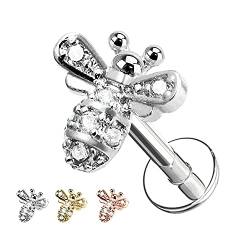 AWAKEN Piercing Labret Ohrringe Lobe Barbell Biene Earring Ohrstecker mit Knorpel/Helix/Tragus Kristallen in Chirurgenstahl 316L（Silver） von AWAKEN