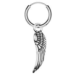 Awaken Ohrringe Mann Frau Kreis Cross Feather Wing Guitar Star Chirurgenstahl 316L Unisex 10 mm (Flügel-Silber) von AWAKEN