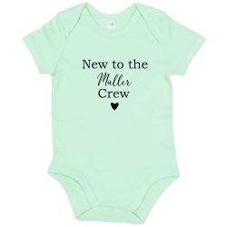 AWASG Body Baby mit Name Spruch | New to the Crew | Personalisiertes Geschenk Strampler Geburt Neugeborene Kurzarm 0-3 Monate (mint) von AWASG