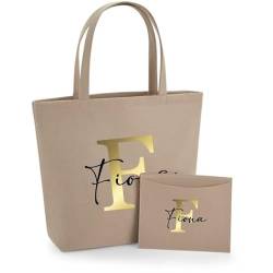 AWASG Filztasche Damen-Tasche mit kleinem Etui - Bedruckt und Personalisiert mit Buchstabe Monogramm Name - Shopper Geschenk für Sie (sand) von AWASG