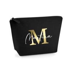 AWASG Kosmetiktasche Filz Buchstabe Monogramm - Personalisiert mit Namen - Schminktasche Beauty Bag - Geschenk Mama Beste Freundin - M (19 x 18 x 9 cm) (schwarz) von AWASG