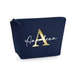 AWASG Kosmetiktasche Filz Buchstabe Monogramm - Personalisiert mit Namen - Schminktasche Beauty Bag - Geschenk Mama Beste Freundin - S (16 x 12,5 x 6 cm) (Navy) von AWASG