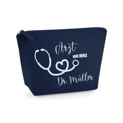 AWASG Kosmetiktasche Filz - Personalisiert mit Namen - Schminktasche Beauty Bag -Geschenk Arzt Ärztin mit Herz (Navy) von AWASG