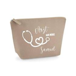 AWASG Kosmetiktasche Filz - Personalisiert mit Namen - Schminktasche Beauty Bag -Geschenk Arzt Ärztin mit Herz (Sand) von AWASG