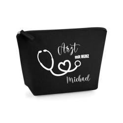 AWASG Kosmetiktasche Filz - Personalisiert mit Namen - Schminktasche Beauty Bag -Geschenk Arzt Ärztin mit Herz (schwarz) von AWASG