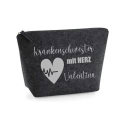 AWASG Kosmetiktasche Filz - Personalisiert mit Namen - Schminktasche Beauty Bag -Geschenk Krankenschwester mit Herz - (dunkelgrau) von AWASG