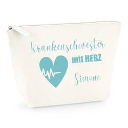 AWASG Kosmetiktasche Filz - Personalisiert mit Namen - Schminktasche Beauty Bag -Geschenk Krankenschwester mit Herz - (weiß) von AWASG