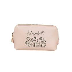 AWASG Kosmetiktasche Make-up Bag - Personalisiert mit Name - Schminktasche Floraler Print Blumen - Kulturtasche Mädchen Damen - M (18 x 11 x 4,5 cm) (rosa) von AWASG