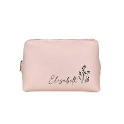AWASG Kosmetiktasche Make-up Bag - Personalisiert mit Name - Schminktasche mit Blumen - Kulturtasche Mädchen Damen - L (25 x 16 x 10,3 cm) (rosa) von AWASG