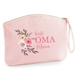 Schminktasche rosa Blumenmotiv 'Beste Mama' | Personalisierte Kosmetiktasche Reiseetui | Geschenk Muttertag Oma Beste Freundin L (28x22 cm) (rosa) von AWASG