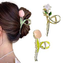 AWAVM 2 x große Metall-Haarspangen, Tulpen-Haarspangen, Blumen-Haarklammern, rutschfest, für dickes Haar, lockig, glatt, langes Haar (Tulpe + Lilie) von AWAVM