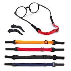AWAVM 4 Stück verstellbares Brillenband, Brillenhalter, Sonnenbrillenband, Universal-Brillenband, Brillenhalter um den Hals, Sportbrillenriemen für Männer, Frauen, Kinder (4 Farben + 4 Brillenhalter), von AWAVM