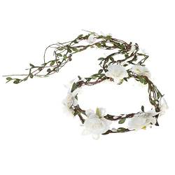 AWAYTR Boho Braut Blume Girlande Stirnband - Frauen Mädchen Einstellbare Baum Rattan Blatt Floral Haar Kranz Hochzeit Fotografie Dekoration, Weißer Spitze, Einheitsgröße von AWAYTR