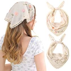 AWAYTR Haar-Bandanas mit Blumenmuster, 2 Stück, Spitzenbesatz (beige/rosa), Einheitsgröße von AWAYTR