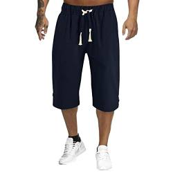 AWDX 3/4 Capri Hose Herren Sommer Kurze Cargo Shorts Baumwolle Jogginghose Freizeithose Einfarbig Sommerhose Leichte für Männer mit Kordelzug Seitetasche Strandhose Vintage Hosen m. Zipper Taschen von AWDX