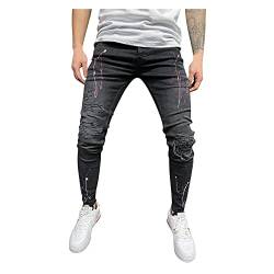 AWDX Herren 2021 Skinny Bein Jeans Destroyed Ripped Slim Fit Zerrissene Distressed Bedrucktes Stretch Denim klassisch Designer Vintage Stylisch Langes Jeans Hosen für Jungen und Männer Ohne Guertel von AWDX