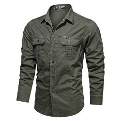 AWDX Herren Commander Hemden Kariertes Oversized Shirt Baumwoll Langarm Holzfällerhemden Wanderhemd Fischerhemd Jagdhemd Bowling Hemd Outdoor Gewaschenes Militär Hemdjacke für Junge Männer bis XXXXL von AWDX