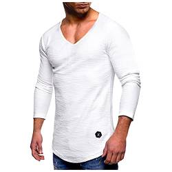 AWDX Herren T-Shirt mit V-Ausschnitt aus Bio-Baumwolle Langarmshirt Slim Fit Basic Shirts Männer Herbst Winter Unterhemd T-Shirt über Pullover Freizeit Schlafshirt mit Label Dünne Langarmshirts Junge von AWDX