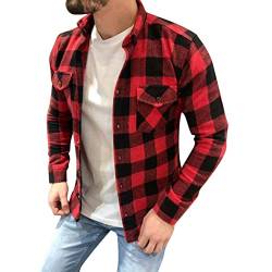 AWDX hemdjacke beige kariert,Longsleeve weiß Herren,hemdjacke lila,Queen t Shirt Herren,Pullover Hemd Herren,flanellhemd Oversize Herren,polohemd Langarm Herren,polohemd Herren Langarm, 03-rot, L von AWDX