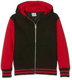 AWDis Jungen Kids Urban Varsity Hoodie Kapuzenpullover, Mehrfarbig (Jet Black/Fire Red Jeb/Fre), XL von AWDis