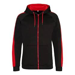 AWDis Just Hoods JH066 Unisex Sports Polyester Hoodie mit Reißverschluss - Schwarz/Feuerrot - 3XL von AWDis