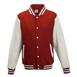 Just Hoods by AWDis Herren Jacke Varsity Jacket, Multicoloured (Fire Red/White), L von AWDis