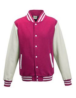 Just Hoods by AWDis Herren Jacke Varsity Jacket, Multicoloured (Hot Pink/White), XXL von AWDis