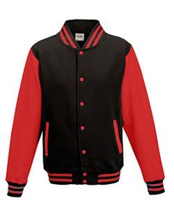 Just Hoods by AWDis Herren Jacke Varsity Jacket, Multicoloured (Jet Black/Fire Red), L von AWDis