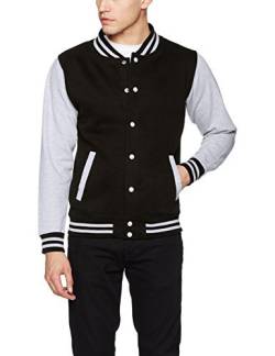 Just Hoods by AWDis Herren Jacke Varsity Jacket, Multicoloured (Jet Black/Heather Grey), XL von AWDis