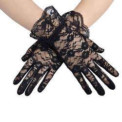 AWOCAN Damen Spitze Elegant Kurze Handschuhe Courtesy Sommer Handschuhe für Hochzeit Party und Tee Party Prom Abend Handschuhe, Schwarz , One size von AWOCAN