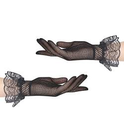 AWOCAN Damen Spitze Elegant Kurze Handschuhe Courtesy Sommer Handschuhe für Hochzeit Party und Tee Party Prom Abend Handschuhe, Style2-schwarz, One size von AWOCAN