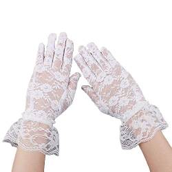 AWOCAN Damen Spitze Elegant Kurze Handschuhe Courtesy Sommer Handschuhe für Hochzeit Party und Teeparty Abschlussball Abendhandschuhe, weiß, One size von AWOCAN